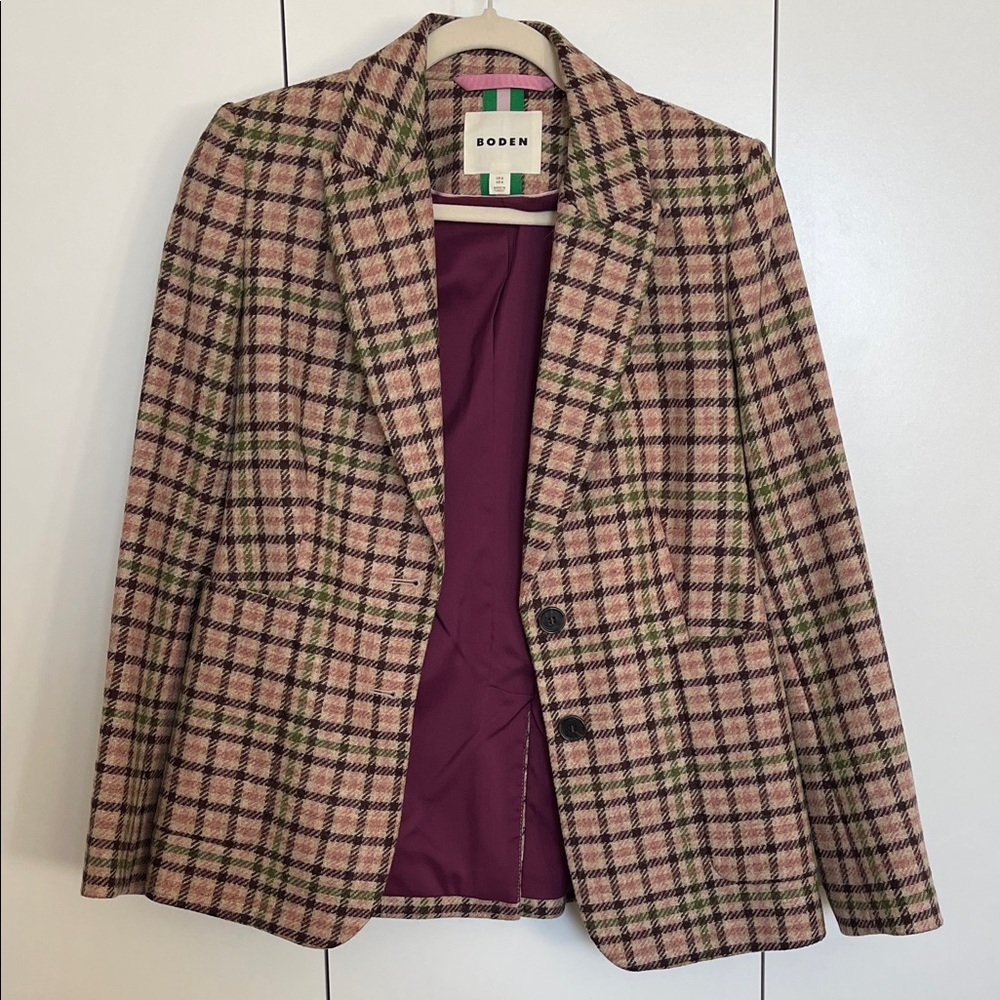 Boden Women's Checkered Blazer - Pink and Green